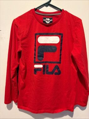 Fila Kids Long-Sleeve Logo Tee in Red with Navy & White Accents